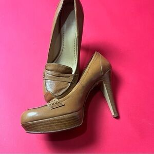 Brown faux leather heels with wood platform 🤎🤎​​​​​​​​​​​​​​​​​​​​​​